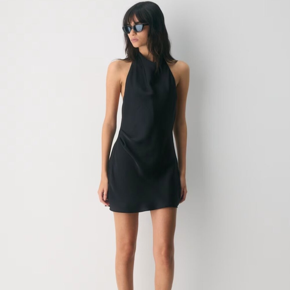 NWT Aritzia AUDIENCE Satin Mini Halter Dress Black 6